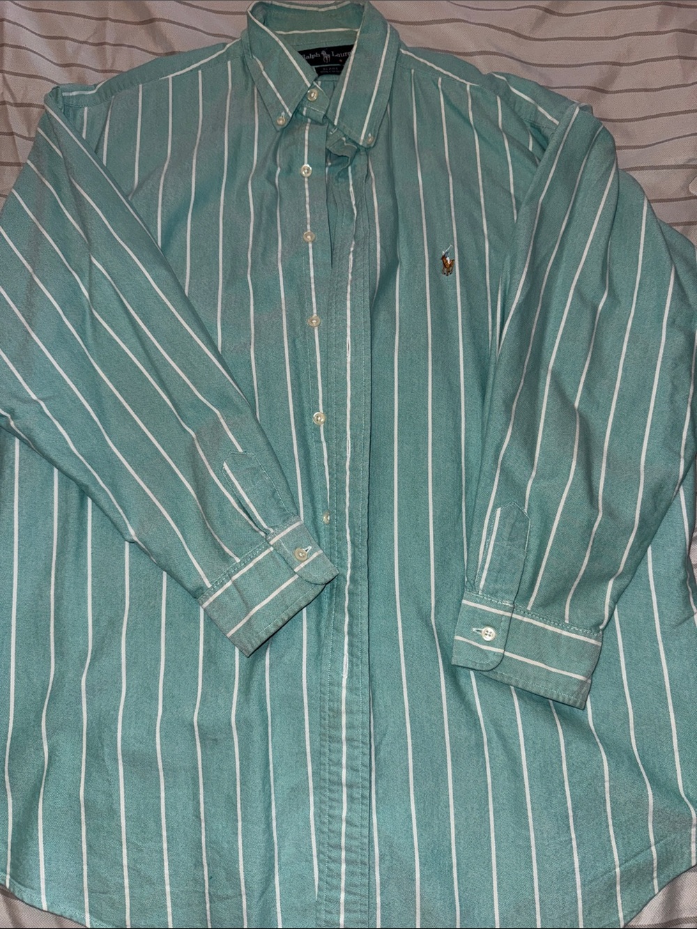 Ralph Lauren Mint Green & White Vertical Stripe Button-Down Shirt